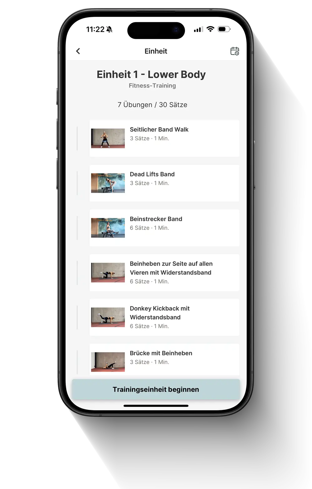 Bildschirmfoto aus der Trainings-App: Es wird ein exemplarisches Training vorgestellt